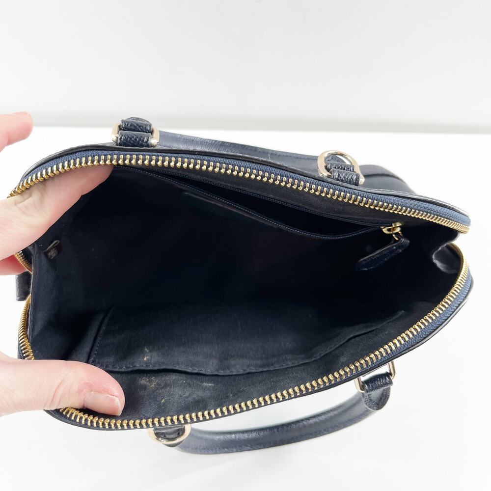 Coach Mini Sierra Leather Satchel Dome Purse Navy Blue - Picture 4 of 8